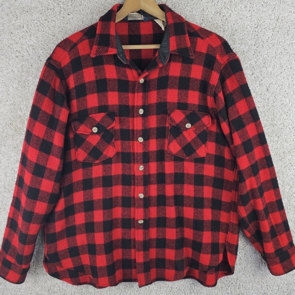 Vintage Lands End Buffalo Plaid 85% Wool Logger Shirt Shacket Sz XL Made USA